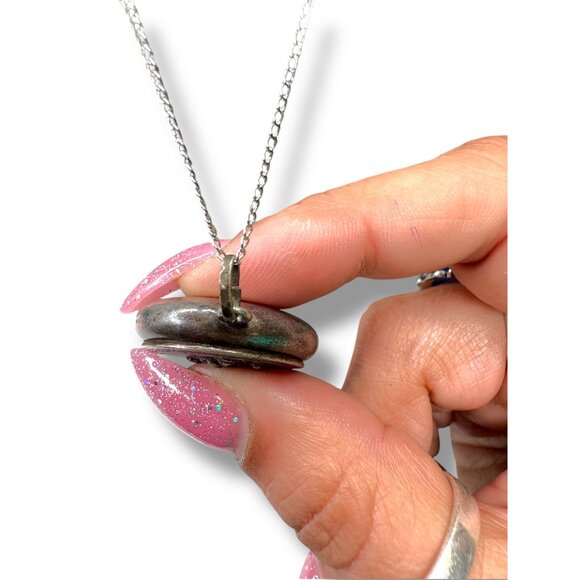 Antique Late 1800s Silver Religious Locket Pendant on Sterling Chain - Picture 11 of 13